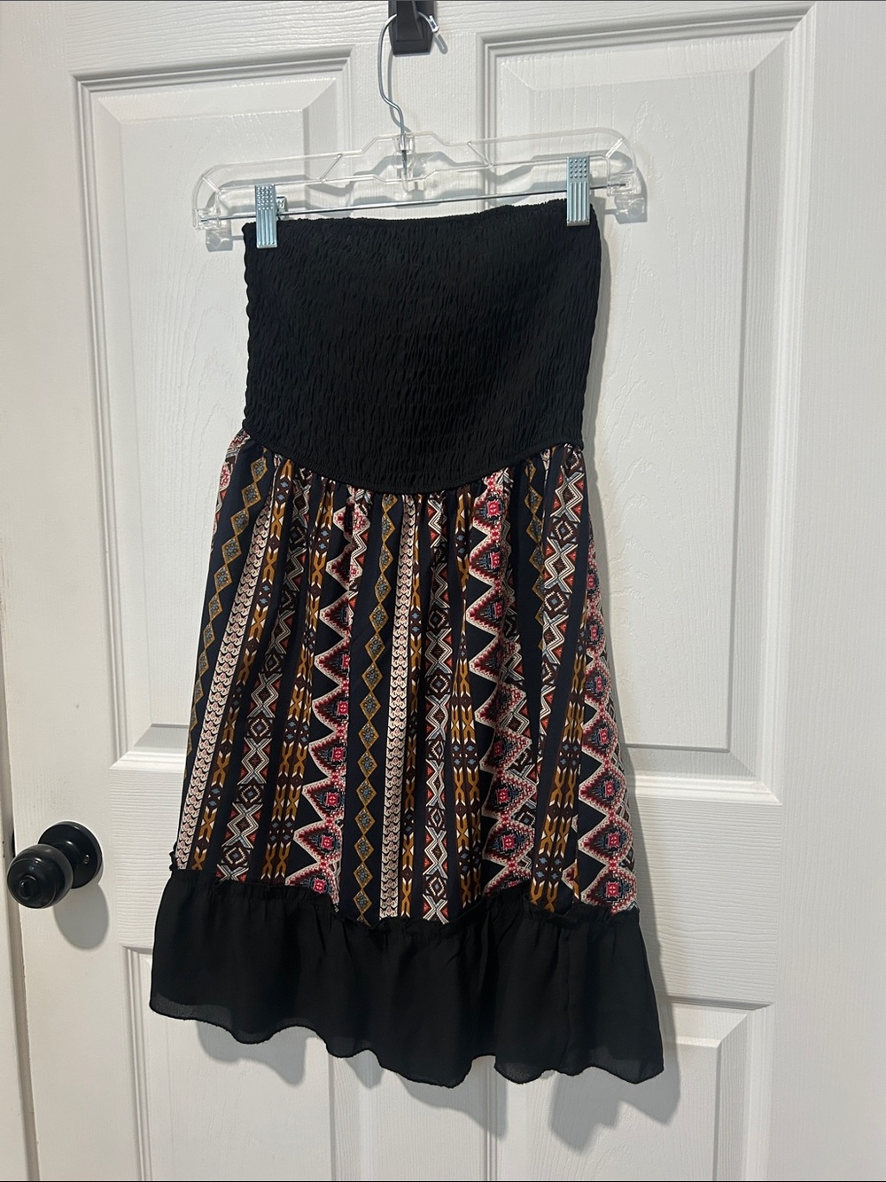SHEIN Black Strapless Maxi Dress with Multicolor Tribal Print